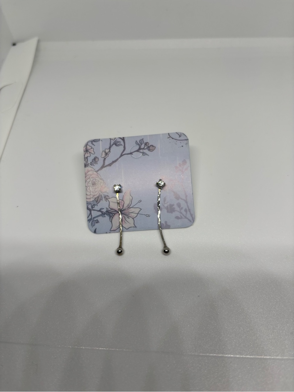 Silver Drop Threader Earrings with Clear Crystal Accent